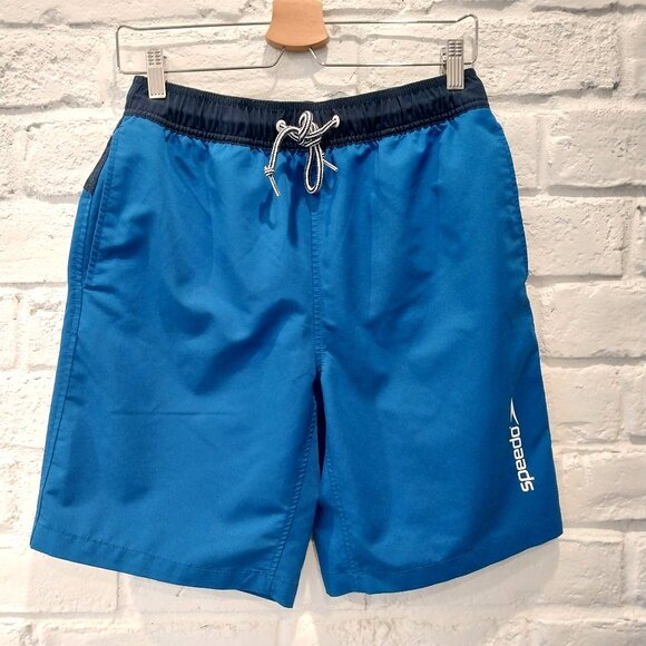 Speedo Swim Trunks Mens Small Blue Zip Pocket 7784506 Marina Volley Board Shorts - Picture 1 of 12